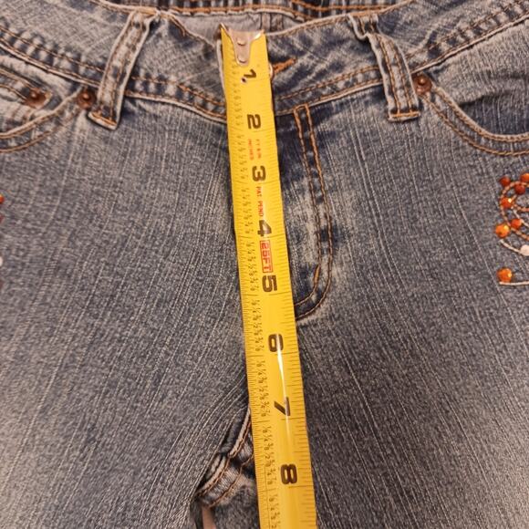 Vntg Angels Jeans Womens JR Sz 7 Blue Flare Crystals Embellished Boho Glam Gypsy - Picture 14 of 16